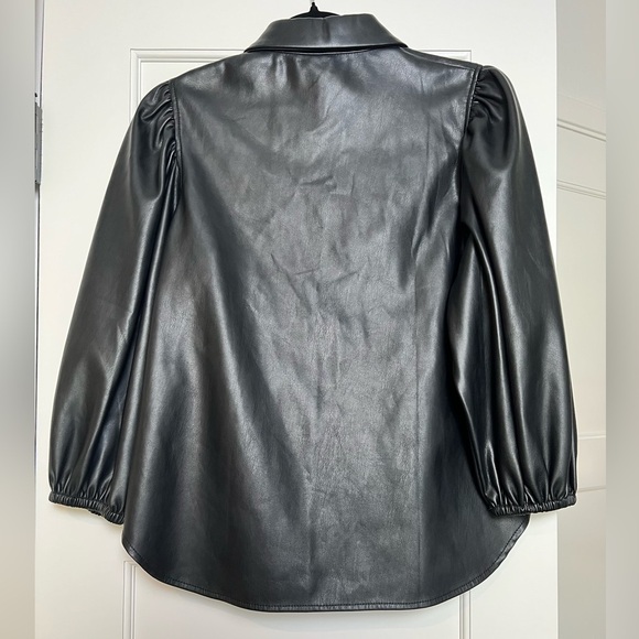 Zara Black Faux-Leather Button Down Blouse (XS) - Picture 5 of 5